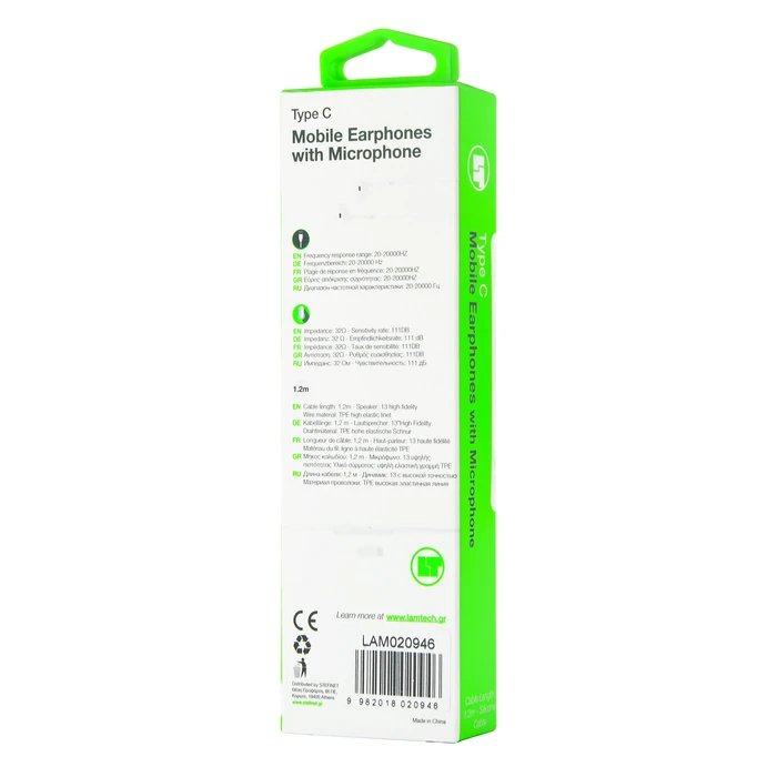 Handsfree Ακουστικά Lamtech Type-C With Microphone Black