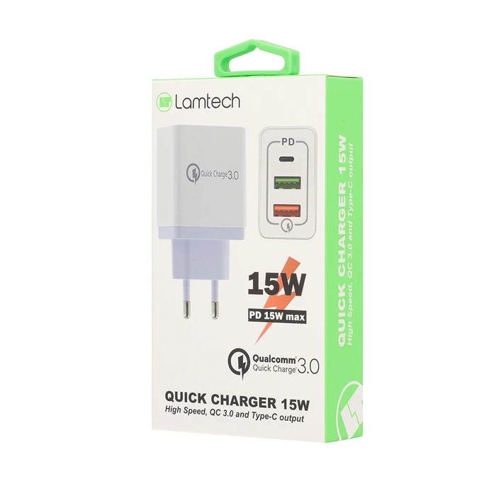 Φορτιστής Πρίζας Lamtech Quick Charger 15W HIGH SPEED, QC3.0 and Type-C