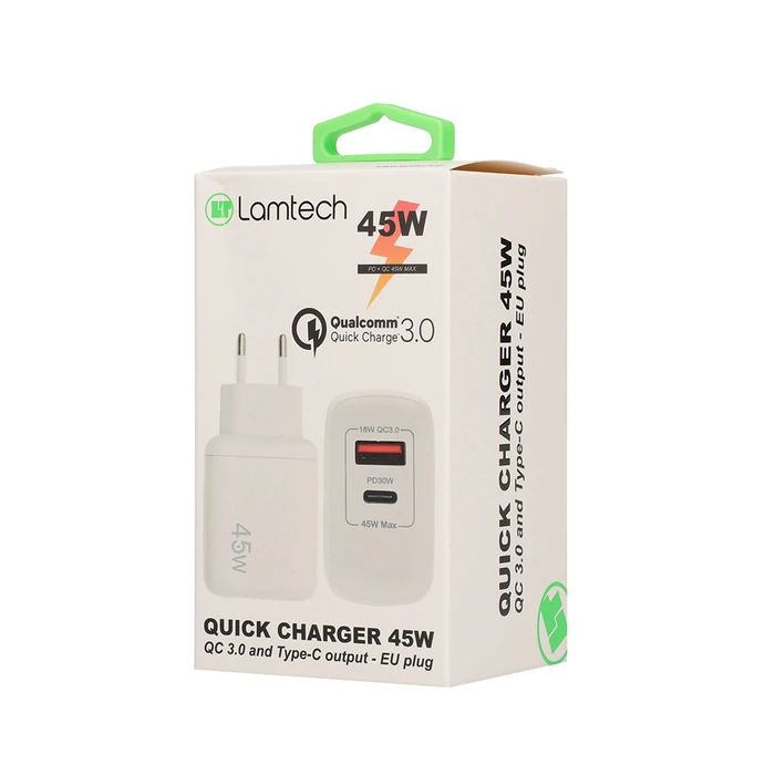 Φορτιστής Πρίζας Lamtech USB QC3.0/Type-C 45W