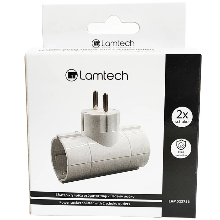 Ταφ Lamtech Splitter With 2 SCHUKO OUTLETS WHITE
