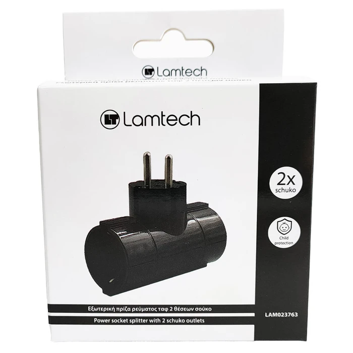 Ταφ Lamtech Splitter With 2 SCHUKO OUTLETS Black