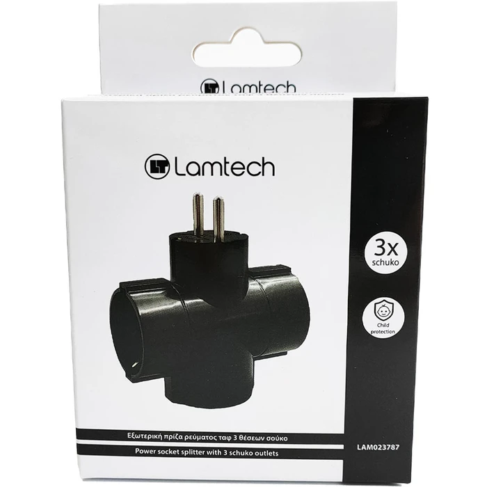 Ταφ Lamtech Splitter With 3 SCHUKO OUTLETS Black