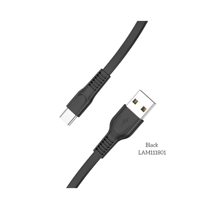 Καλώδιo USB Lamtech Type-C 3.0A FLAT 1M Black