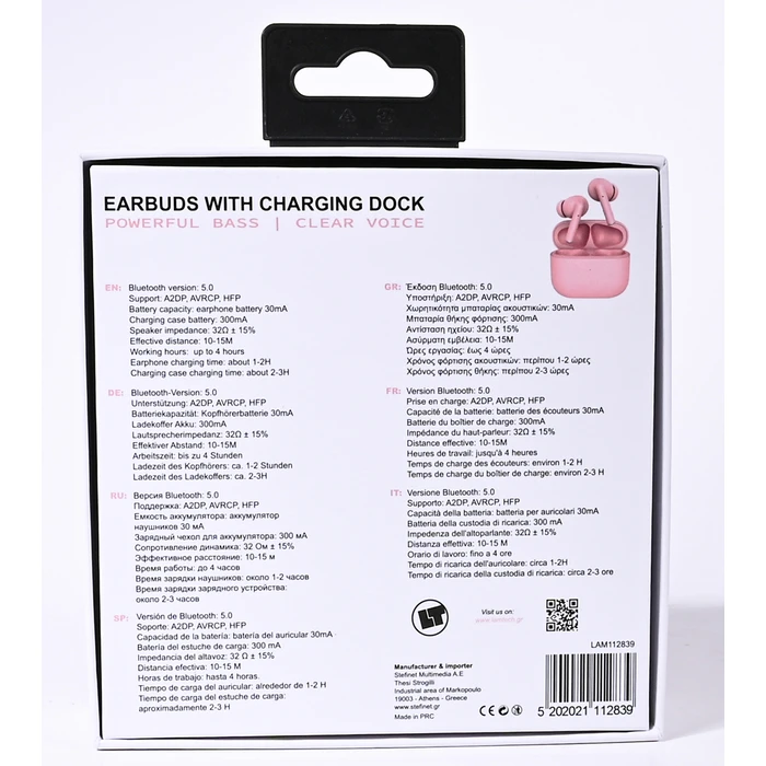 Bluetooth Handsfree Lamtech 5.0 TWS With Charging DOCK PINK