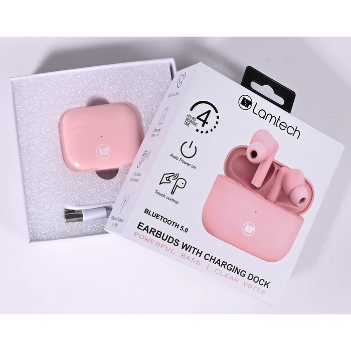 Bluetooth Handsfree Lamtech 5.0 TWS With Charging DOCK PINK