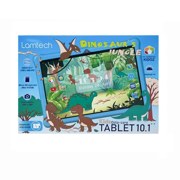 Tablet Lamtech Octa-Core Kid 10.1' 4Gb+64Gb Android 14 Sky Blue Dinosaur'S Jungle