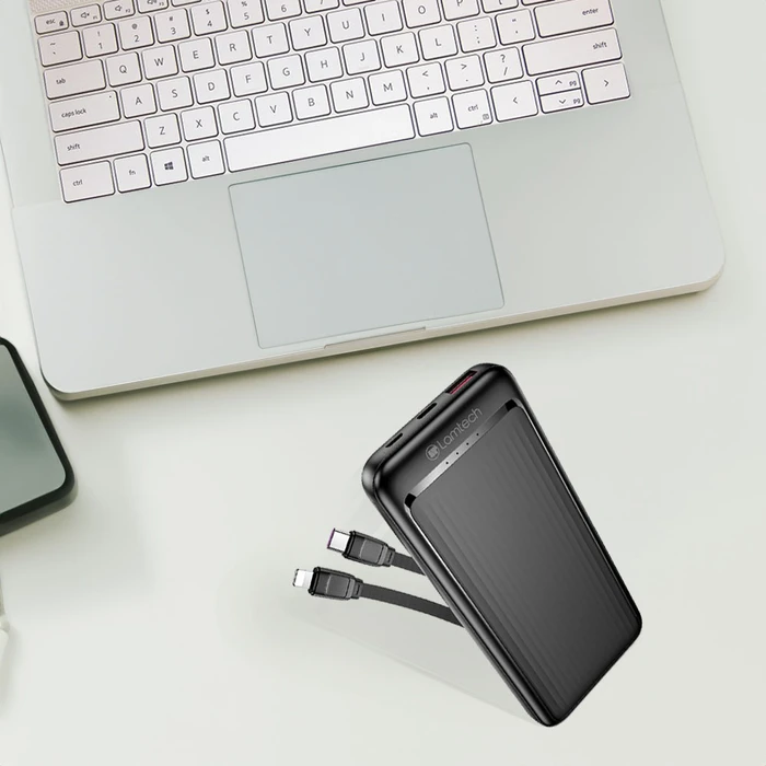 Power Bank Lamtech Ultra-Thin With Type-C & Lightning Cables 10000mah 22.5w Black