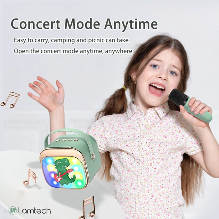 Karaoke Lamtech Bt5.4 Rgb Kid Speaker Green With Mic Kroddy