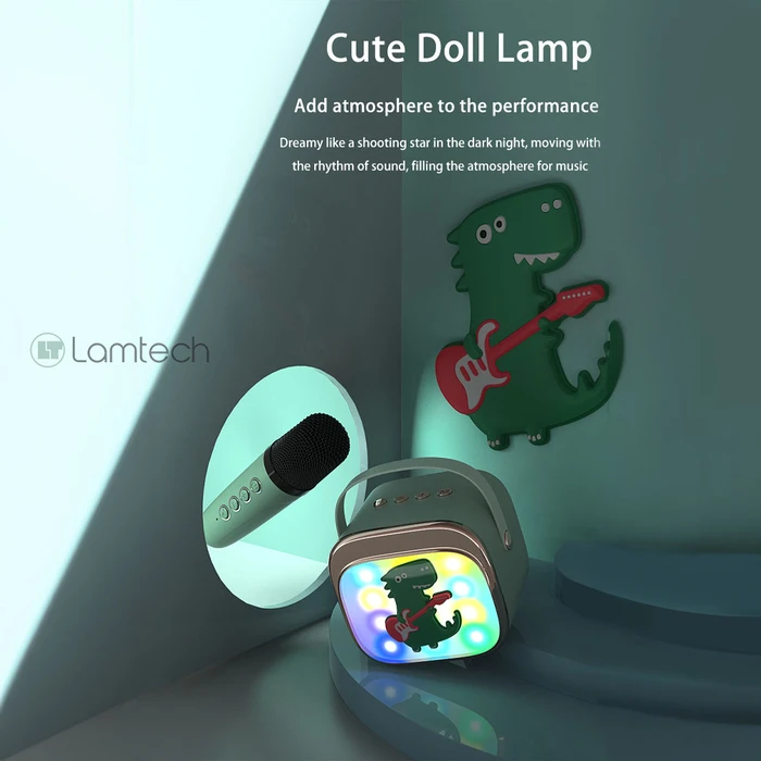 Karaoke Lamtech Bt5.4 Rgb Kid Speaker Green With Mic Kroddy