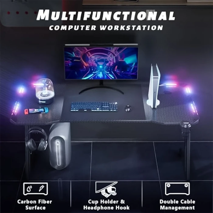 Γραφείο Lamtech Rgb Gaming Desk With Cup Holder & Headphone Hook