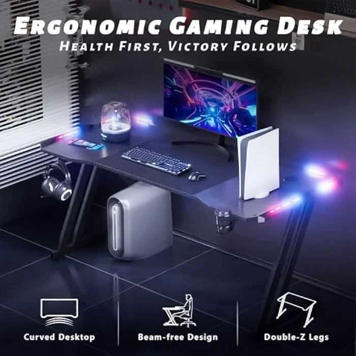 Γραφείο Lamtech Rgb Gaming Desk With Cup Holder & Headphone Hook