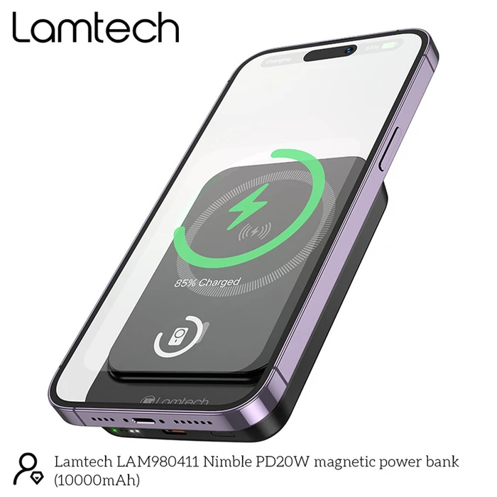 Power Bank Lamtech Magnetic 20W Wireless 10000Mah Black