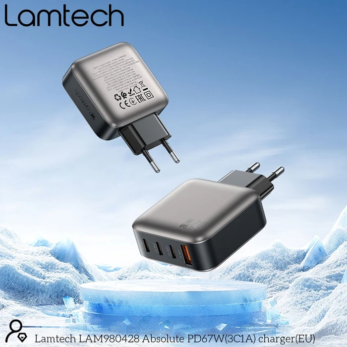 Φορτιστής Πρίζας Lamtech Four Ports Gan Pd67W Grey