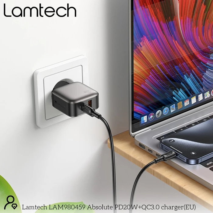 Φορτιστής Πρίζας Lamtech Dual Port Qc3.0 Pd20W Grey