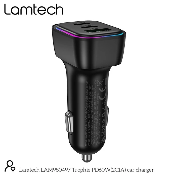 Φορτιστής Αυτοκινήτου Lamtech High Power 3-Port 60W Black