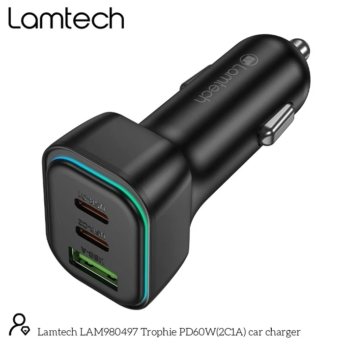 Φορτιστής Αυτοκινήτου Lamtech High Power 3-Port 60W Black