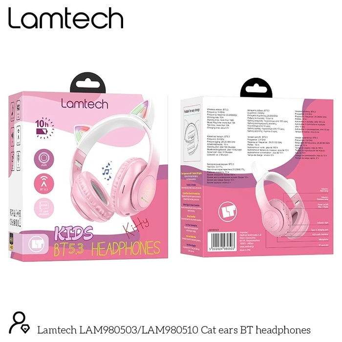 Headphones Lamtech Bt5.3 Kids Cherry Blossom Kitty Cat