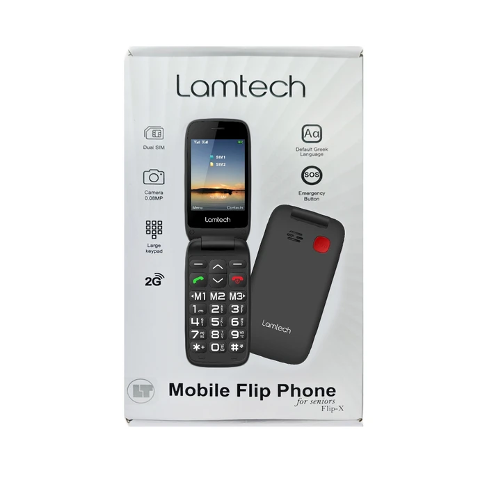 Κινητό Τηλέφωνο Lamtech Flip Black 2.8' With Bt, Fm Radio, Sos, 1400 Mah, Gr Menu Flip-X