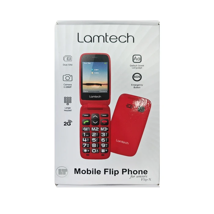 Κινητό Τηλέφωνο Lamtech Flip Red 2.8' With Bt, Fm Radio, Sos, 1400 Mah, Gr Menu Flip-X