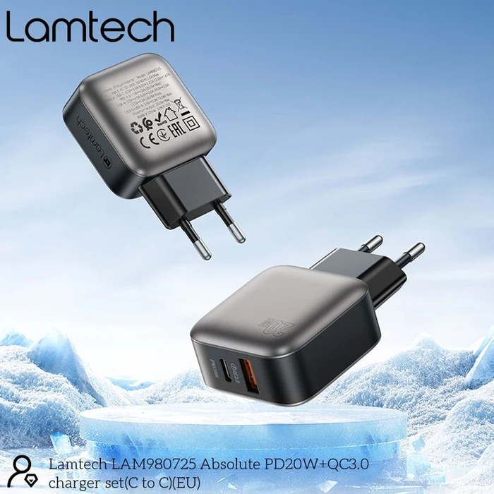 Φορτιστής Πρίζας Lamtech Dual Port Qc3.0 Set Pd20W With Type-C To Type-C 60W 1M Grey