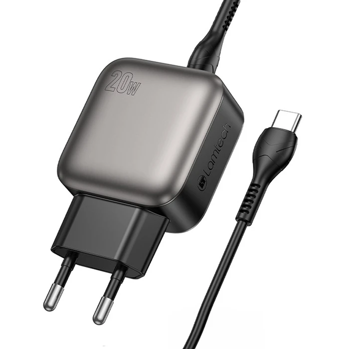 Φορτιστής Πρίζας Lamtech Dual Port Qc3.0 Set Pd20W With Type-C To Type-C 60W 1M Grey