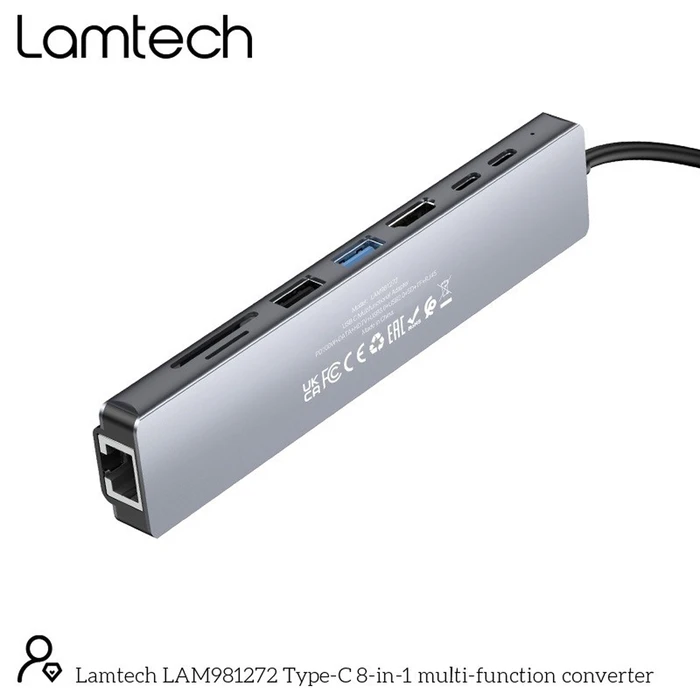 LAMTECH 8-IN-1 4K Multifunctional Docking Station 100W Anthracite