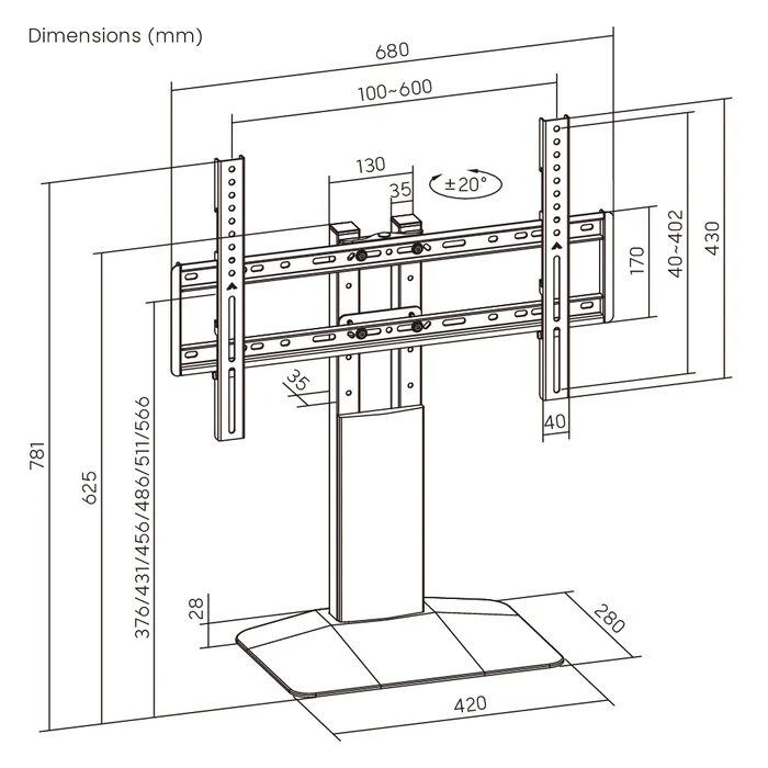 BRATECK επιτραπέζια βάση τηλεόρασης LDT03-29LD 32-77" έως 40kg (μαύρη/μαόνι)