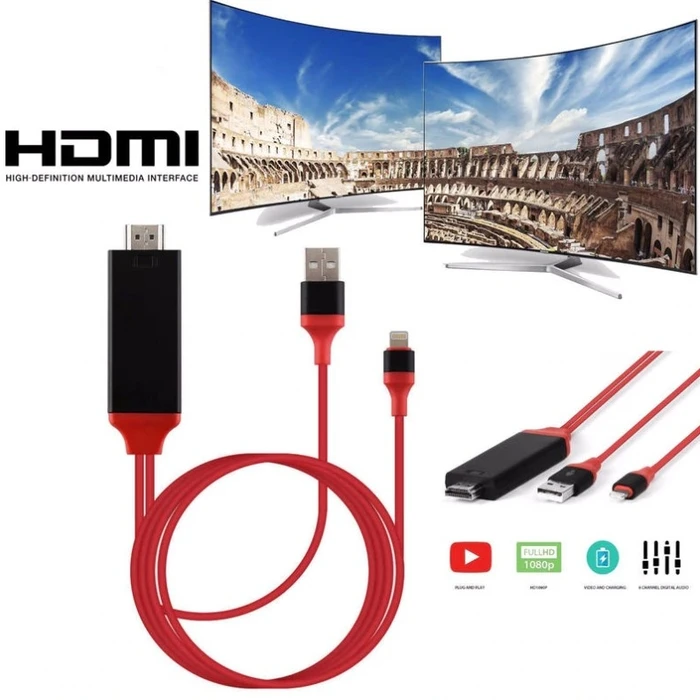 ATC Μετατροπέας Lightning (male) σε HDMI (female) - Κόκκινο