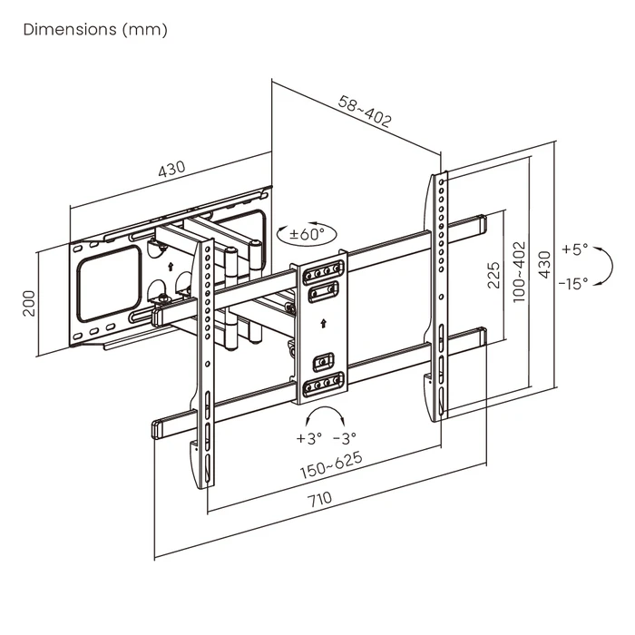 BRATECK επιτοίχια βάση τηλεόρασης LPA69-466W, 37-86", έως 60kg, full motion, weatherproof