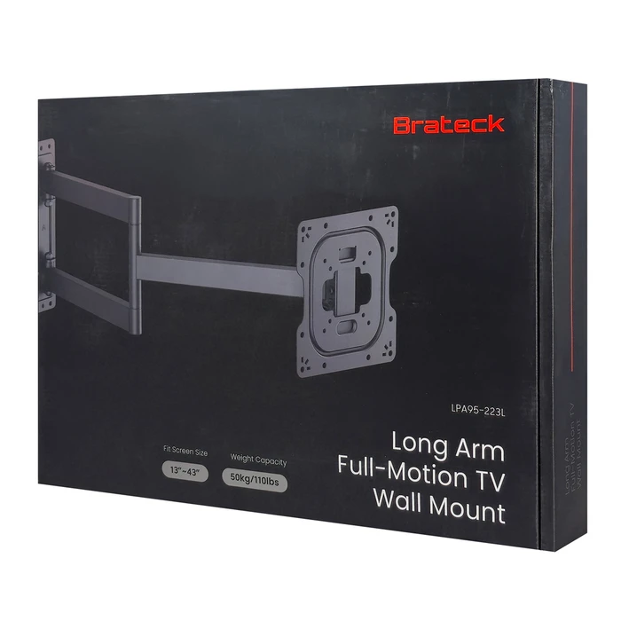 BRATECK LPA95-223L επιτοίχια βάση τηλεόρασης full motion, 23-43" έως 50kg, Μαύρη
