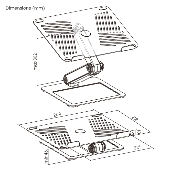 BRATECK LPS09-02 μεταλλική, foldable βάση για laptop 11"–17" γκρι