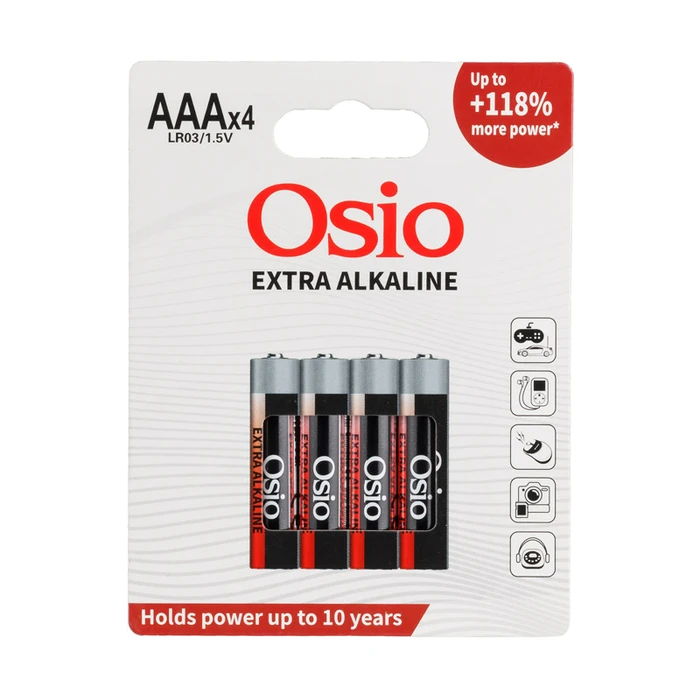 OSIO Alkaline Batteries AAA LR03EO4B 4-Pack Extra