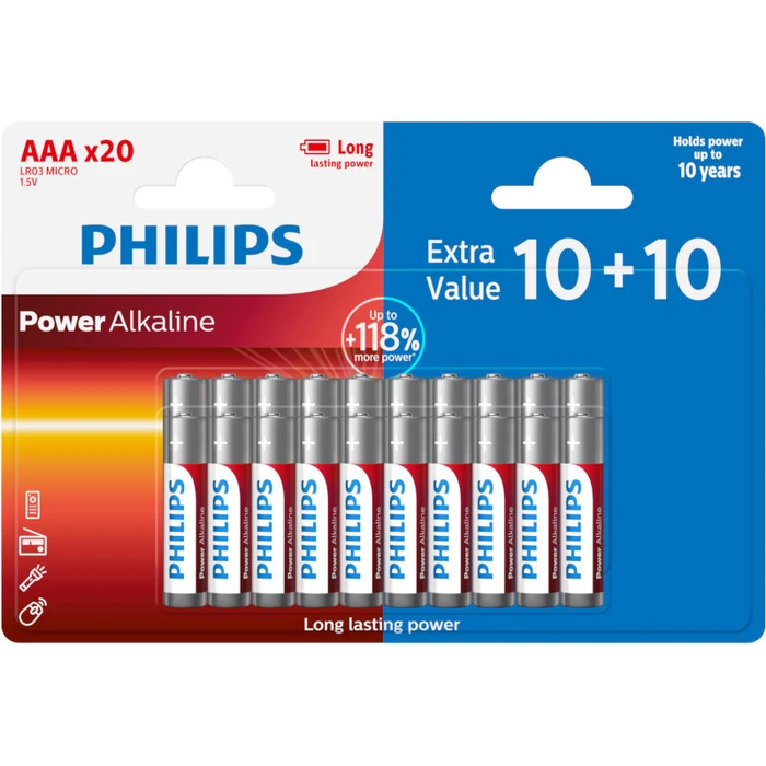 Αλκαλικές Μπαταρίες Philips LR03P20BP/GRS Power Alkaline 20 τμχ AAA