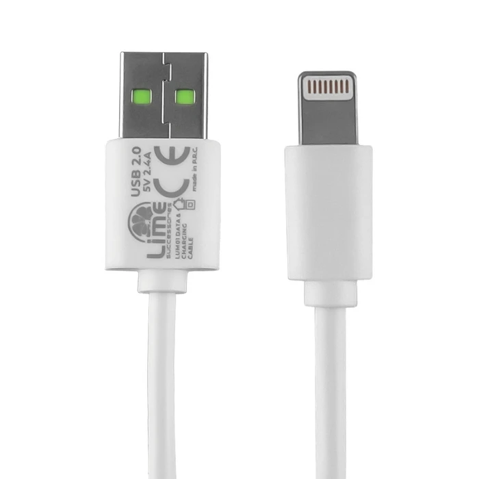 Kαλώδιο USB Lime LUL02 Λευκό USB-A σε Lightning Long 2.4A, 2m για φόρτιση και δεδομένα-12W