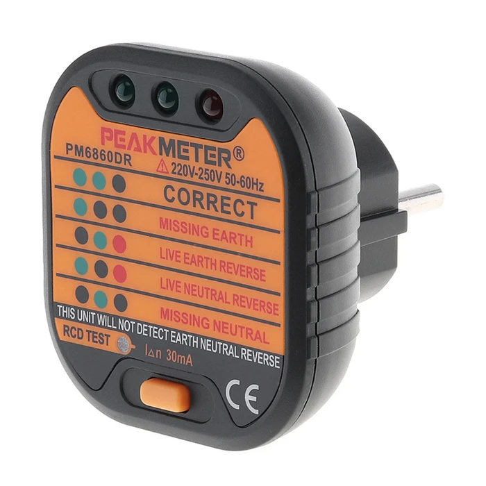 Tester Peakmeter πρίζας PM6860DR, 220-250V 50-60Hz