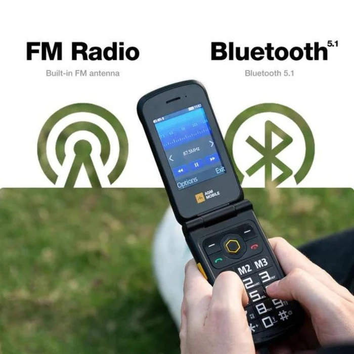 Κινητό Τηλέφωνο AGM M8 FLIP Μαύρο IP68/IP69K, Dual Sim με Bluetooth, USB, SD, 2.8?, SOS συμβατό με ακουστικά βαρηκοΐας