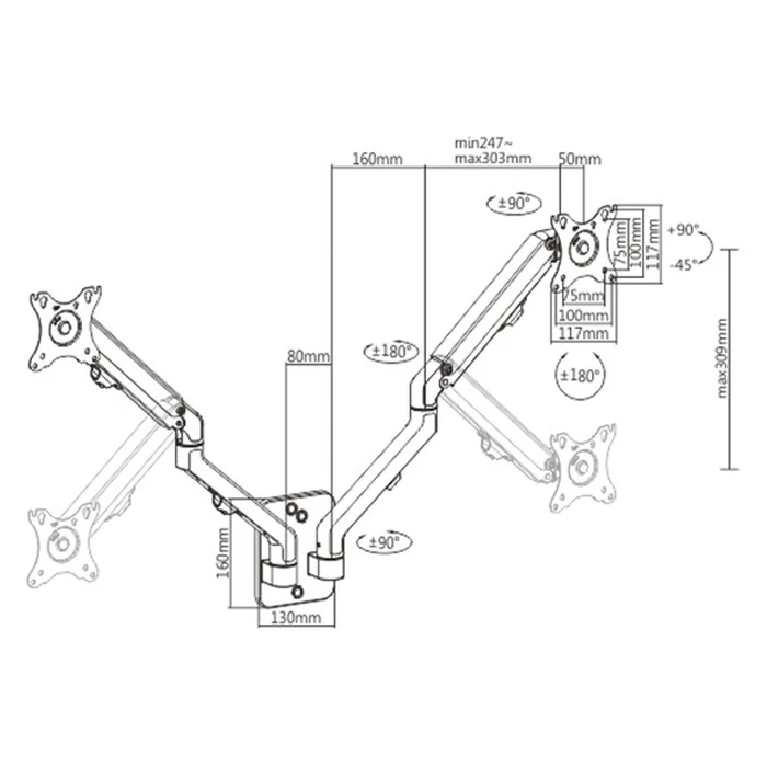 Βάση Monitor Gembird ADJUSTABLE WALL 2 ARM 17'-27', UP to 7KG