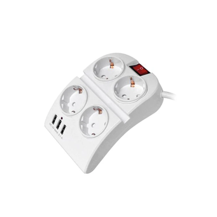 Technik Power Strip 4 Sockets with Switch and 3 USB Ports 16A 1.5m