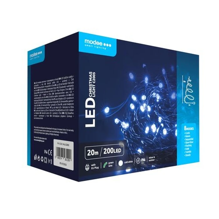 Modee Χριστουγεννιάτικα Λαμπάκια LED 200τμχ 20μ. Ψυχρό Λευκό (10000K) με Τροφοδοτικό - 40.004.0010