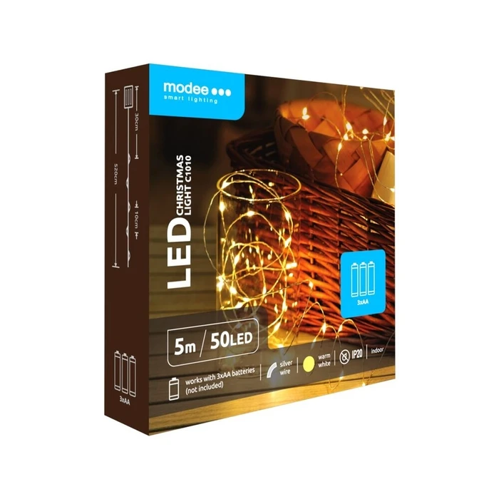Modee Χριστουγεννιάτικα Λαμπάκια LED 50τεμ. 5μ Θερμό Λευκό (ML-C1010) Μπαταρίας