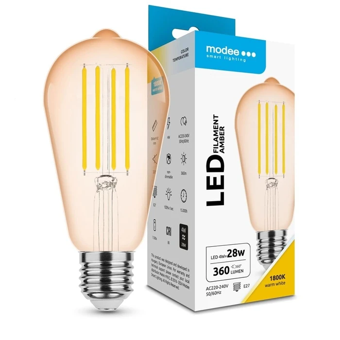 Modee Lighting Λαμπτήρας LED Filament Amber ST64 4W E27 320° 1800K 320 lumen