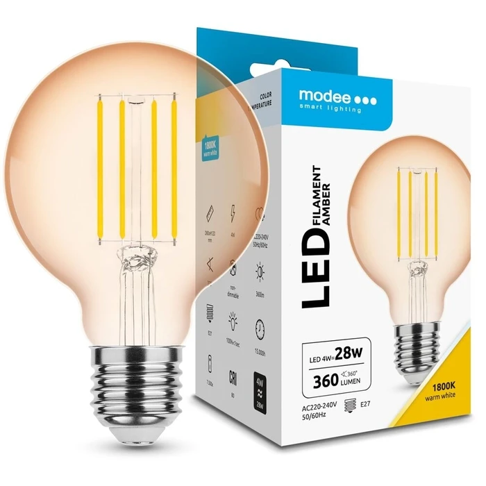 Modee Lighting Σφαιρική Λάμπα Filament Amber G80 4W E27 1800K 360 Lumen