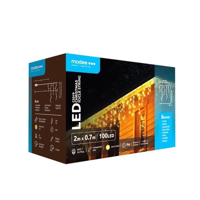 Modee Christmas LED Lights with Power Supply & Extension Capability (100LED/2m/H70cm) Warm White