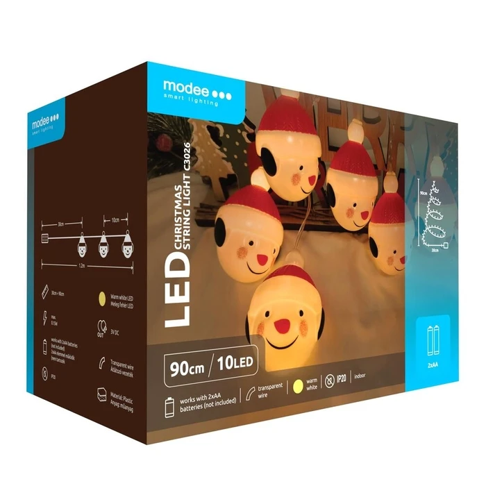 Modee Χριστουγεννιάτικα Φωτάκια LED Μπαταρίας 10LED 1,2μ Θερμό Λευκό (2xAA)
