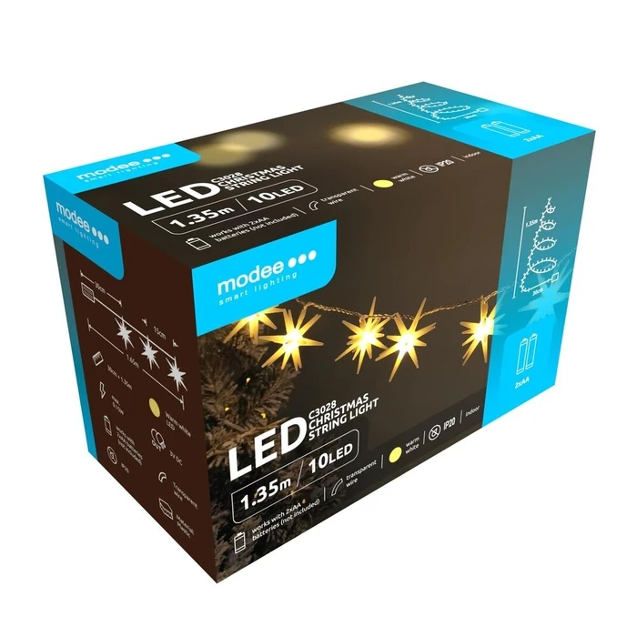 Modee Χριστουγεννιάτικα Διακοσμητικά Φωτάκια LED Μπαταρίας 10LED 1,65m Θερμό Λευκό