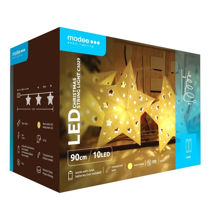 Modee Χριστουγεννιάτικα Διακοσμητικά Φωτάκια LED Μπαταρίας 10LED 1,2m Θερμό Λευκό