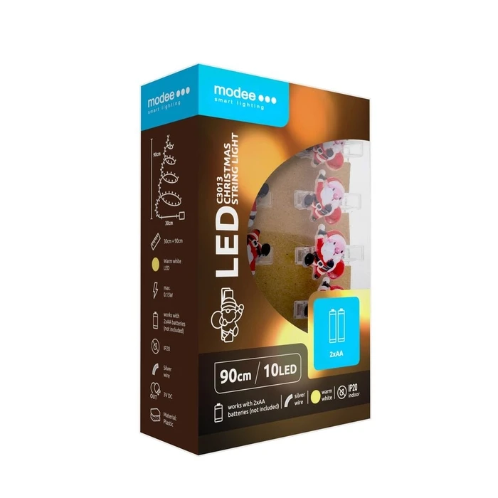 Modee Χριστουγεννιάτικα Φωτάκια LED με Κλιπ & Μπαταρία 10 LED 1,2 m Θερμό Λευκό