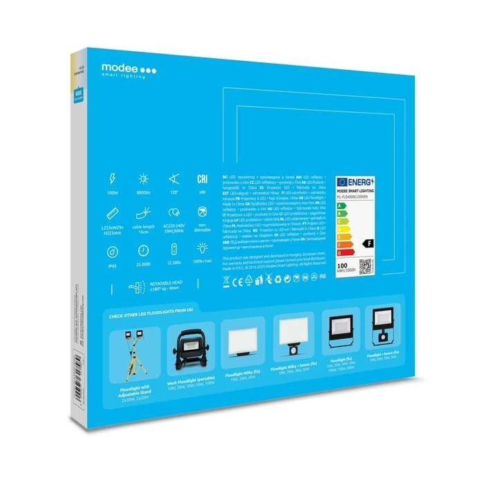 Modee Lighting Προβολέας LED E-series Slim 100W 120° 4000K 8000lm ERP