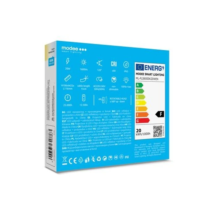 Modee Lighting Προβολέας LED E-series Slim 20W 120° 6000K 1600lm ERP