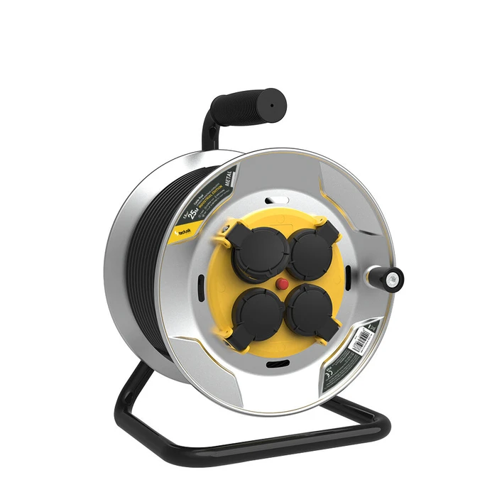 Technik Extension Reel 4 Sockets 1.5mm2 IP44 16A Steel 25m